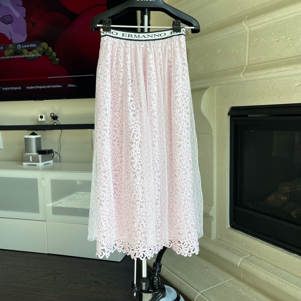 ERMANNO SCERVINO Light Pink Lace Long Skirt Size 42